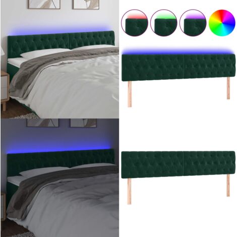 Testiera a LED Verde Scuro 200x7x78/88 cm in Velluto - Testiera in velluto - Luci LED per letto