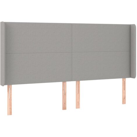 Testiera accessorio letto arredo camera con bordo laterale 203 x 16 x 118/128 cm tessuto grigio chiaro TDL0205190