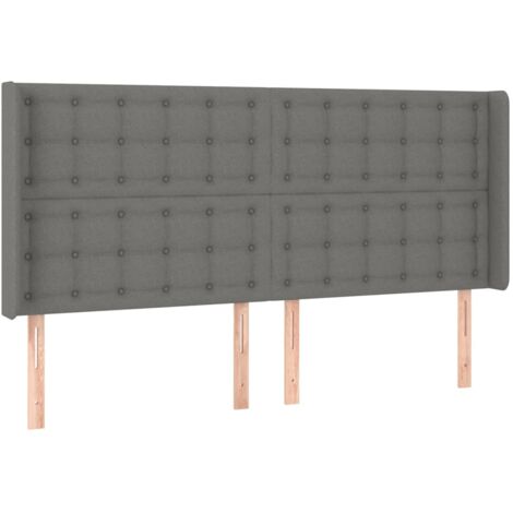 Testiera accessorio letto mobile camera da letto con bordo laterale 203 x 16 x 118/128 cm tessuto grigio scuro TDL0204953