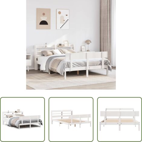 Testiera autoportante -  Letto senza Materasso Bianco 140x190 cm Legno Massello di Pino