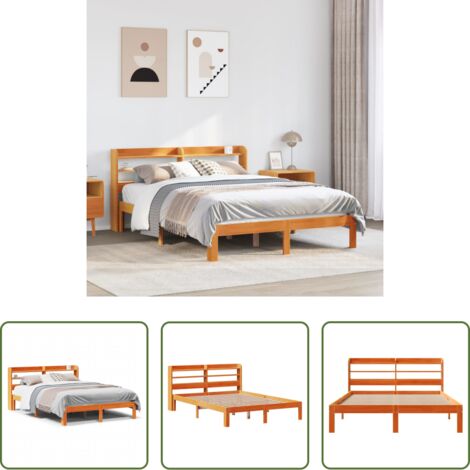 Testiera autoportante -  Letto senza Materasso Marrone Cera 135x190 cm in Legno di Pino