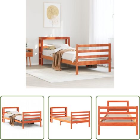 Testiera autoportante -  Letto senza Materasso Marrone Cera 75x190 cm in Legno di Pino
