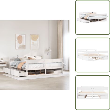 Testiera autoportante - vidaXL Letto senza Materasso Bianco 180x200 cm Legno Massello di Pino - Letto con ripiani