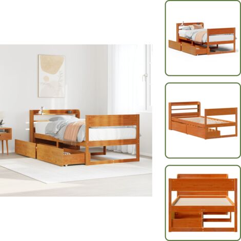 Testiera autoportante - vidaXL Letto senza Materasso Marrone Cera 75x190 cm in Legno di Pino - Letto con ripiani