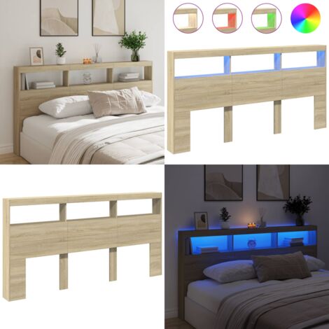 Testiera con Contenitore a LED Rovere Sonoma 200x17x102 cm - Luci LED RGB - Testiera per letto
