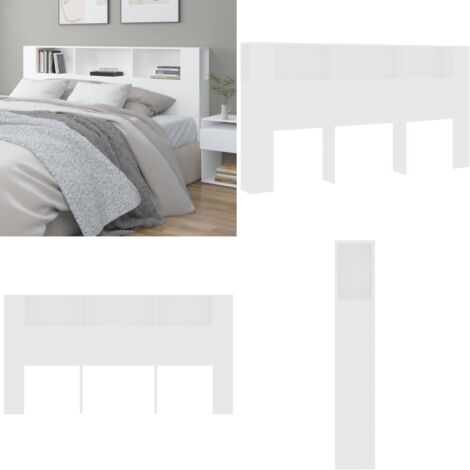 Testiera con Contenitore Bianco 200x18,5x104,5 cm - Testiera da camera da letto - Testiera a parete