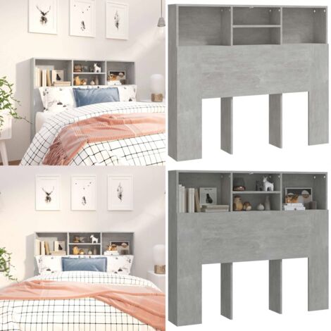 Testiera con Contenitore Grigio Cemento 120x19x103,5 cm - Contenitore per camera da letto - Libreria da parete