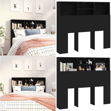 Testiera con Contenitore Nera 120x19x103,5 cm - Contenitore per testiera - Libreria da parete