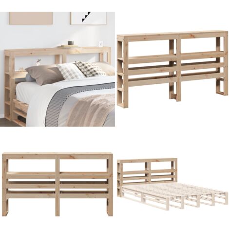 Testiera con Ripiani 120 cm in Legno Massello di Pino - Ripiano in legno - Testiera autoportante