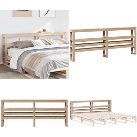 Testiera con Ripiani 180 cm in Legno Massello di Pino - Testiera con ripiani - Testiera autoportante