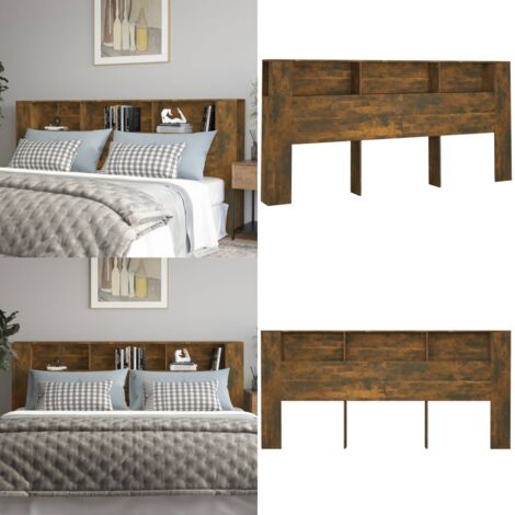 Testiera con Scomparti Rovere Fumo 220x18,5x104,5 cm - Testiera per letto - Testiera a parete