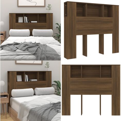 Testiera con Scomparti Rovere Marrone 120x18,5x102,5 cm - Testiera da parete - Libreria da camera da letto