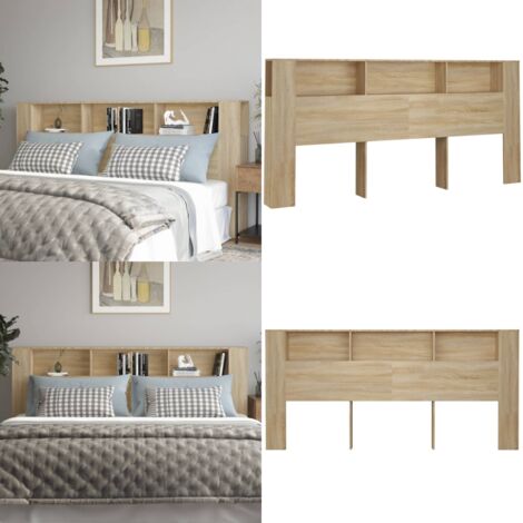 Testiera con Scomparti Rovere Sonoma 220x18,5x104,5 cm - Testiera per letto a parete - Testiera in legno
