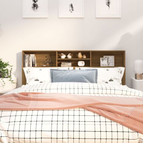 Testiera letto Yuma, Testata letto con 2 comodini, Set per camera da letto,  266x34h89 cm, Bianco e Rovere, con imballo rinforzato