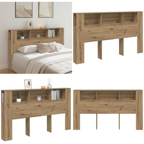 Testiera Contenitore Rovere 180x18,5x102,5 cm Legno Multistrato - Contenitore letto - Testiera con scomparti