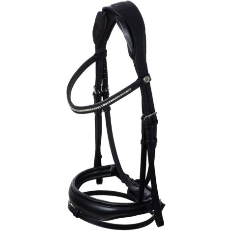 Testiera Creazione in pelle anatomica con sovracapo elastico e strass: FULL, Nero / Bianco