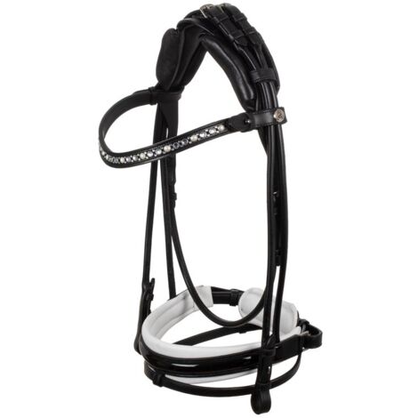 Testiera Damigella in pelle tubolare con brillantini  sul frontalino: PONY, Marrone / Marrone