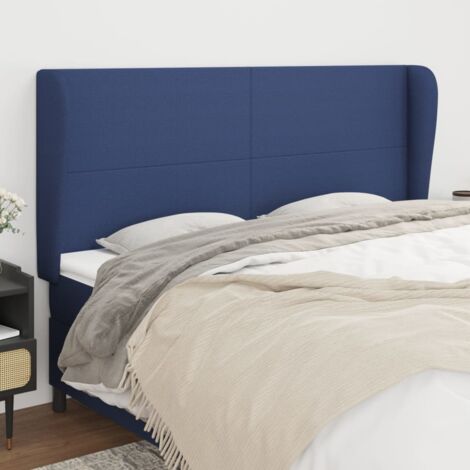 Testiera del letto imbottita  Testiera Per letto Vintage ad Orecchio Blu 203x23x118/128 cm in Tessuto -ITC98917