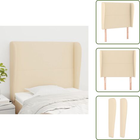 Testiera del letto imbottita,Testiera Letto ad Orecchio Moderno Crema 93x23x118/128 cm in Tessuto  -MC51048