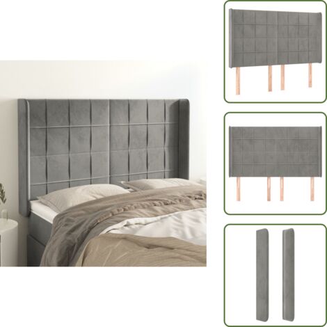 Testiera del letto imbottita,Testiera Letto ad Orecchio Moderno Grigio Chiaro 147x16x118/128 cm in Velluto  -MC32484