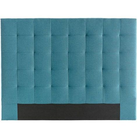 Testiera del letto imbottito in tessuto blu anatra 140 cm HALCIONA