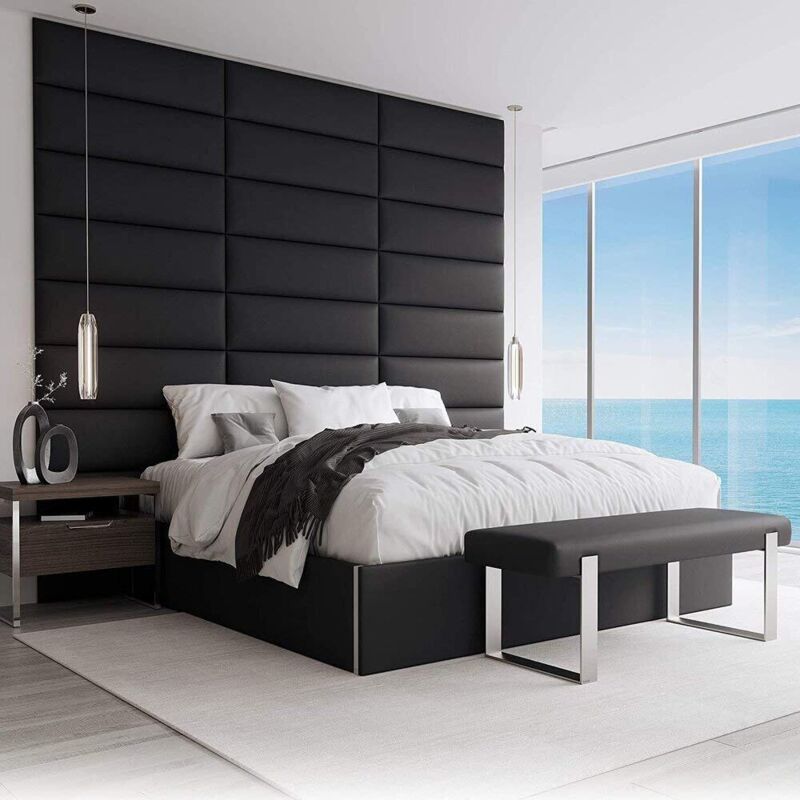 Testiera imbottita con pannello decorativo - Parete imbottita 76cm Nero