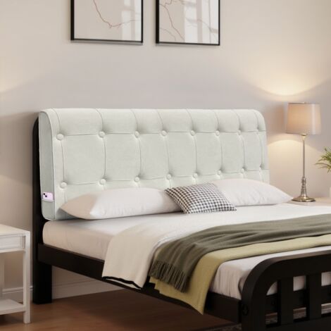 Testiera imbottita. Testiera moderna in tessuto con bottoni, assemblaggio senza attrezzi.160x60 cm, Beige.