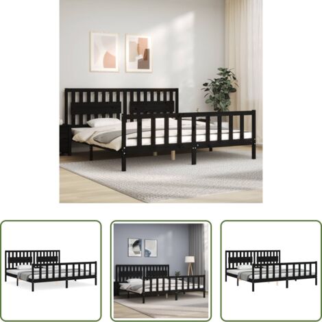 Testiera in legno -  Giroletto con Testiera Nero 200x200 cm in Legno Massello
