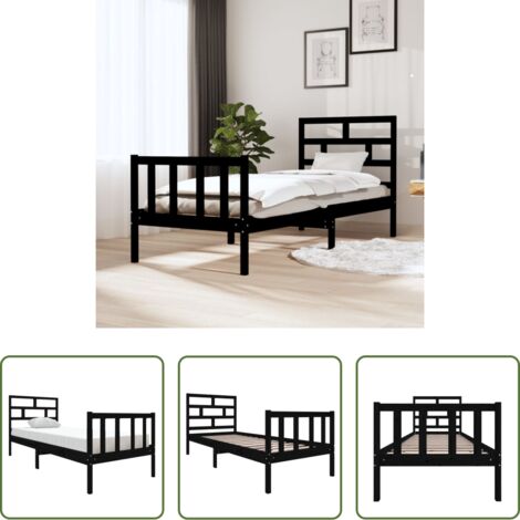 Testiera in legno -  Giroletto in Legno Massello Nero 75x190 cm Small Single