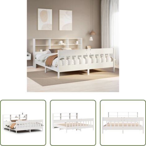 Testiera in legno -  Giroletto senza Materasso Bianco 180x200 cm Legno Massello Pino