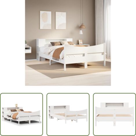 Testiera in legno -  Letto senza Materasso Bianco 140x190 cm Legno Massello di Pino