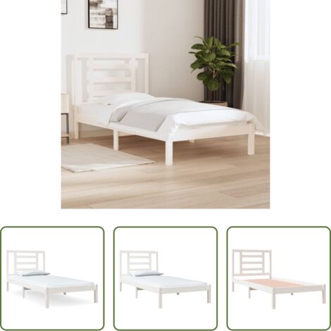 Testiera in legno -  Letto senza Materasso Bianco 90x190 cm in Legno Massello Pino
