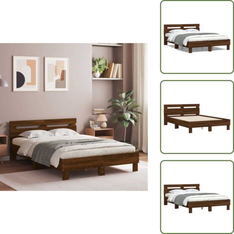 Testiera in legno multistrato - vidaXL Giroletto Testiera Rovere Marrone 135x190 cm Legno Multistrato - Letto con doghe in compensato