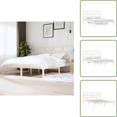 Testiera in legno - vidaXL Giroletto Bianco in Legno Massello di Pino 160x200 cm - Letto con doghe