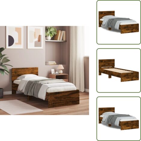 Testiera in legno - vidaXL Giroletto con Testiera Rovere Fumo 90x200 cm Legno Multistrato - Letto con doghe