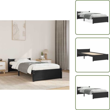 Testiera in legno - vidaXL Giroletto Nero in Legno Massello 90x200 cm - Letto per camera da letto
