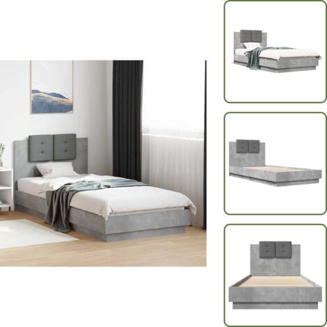 Testiera in legno - vidaXL Giroletto Testiera Grigio Cemento 90x200 cm Legno Multistrato - Letto con materasso