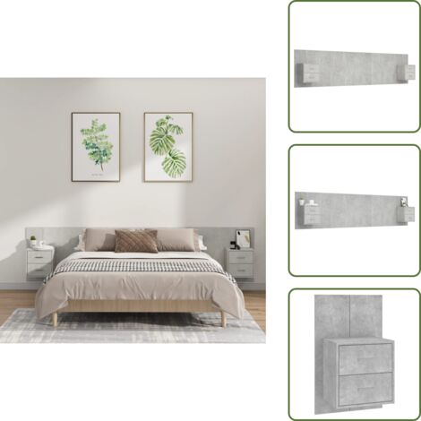 Testiera in legno - vidaXL Testiera Letto con Comodini in Legno Multistrato Grigio Cemento - Comodino a parete