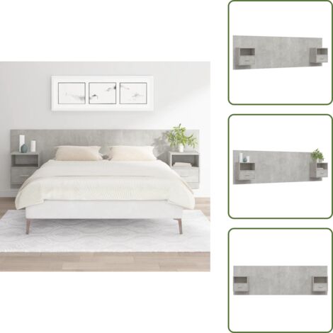 Testiera in legno - vidaXL Testiera Letto con Comodini in Legno Multistrato Grigio Cemento - Comodino a parete