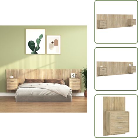 Testiera in legno - vidaXL Testiera Letto con Comodini in Legno Multistrato Rovere Sonoma - Comodino a parete