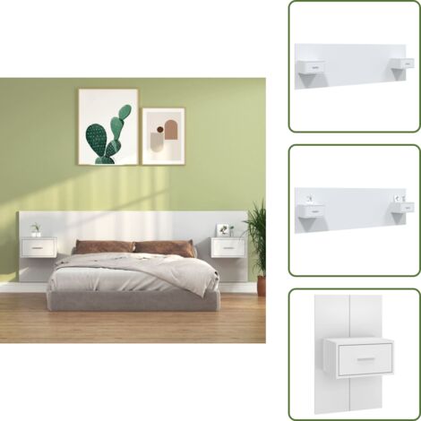 Testiera in legno - vidaXL Testiera per Letto con Comodini in Legno Multistrato Bianco - Comodini a parete