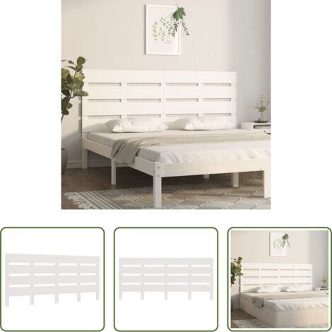 Testiera in pino -  Testiera per Letto Bianca 200x3x80 cm in Legno Massello di Pino
