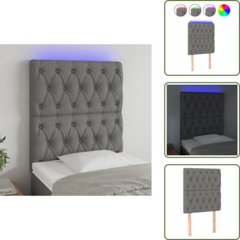 Testiera in tessuto - vidaXL Testiera a LED Grigio Scuro 80x7x118/128 cm in Tessuto - Testiera regolabile