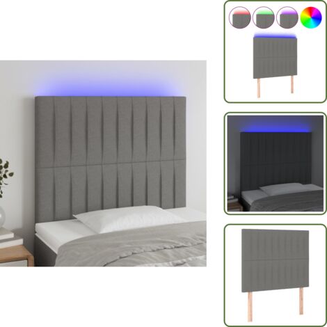 Testiera in tessuto - vidaXL Testiera a LED Grigio Scuro 90x5x118/128 cm in Tessuto - Testiera regolabile