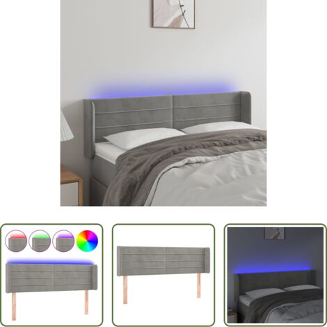 Testiera in velluto -  Testiera Grigio Chiaro a LED 147x16x78/88 cm in Velluto