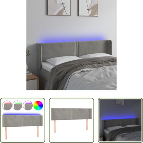 Testiera in velluto -  Testiera Grigio Chiaro a LED 147x16x78/88 cm in Velluto