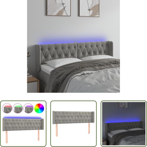 Testiera in velluto -  Testiera Grigio Chiaro a LED 147x16x78/88 cm in Velluto