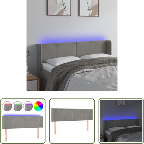 Testiera in velluto -  Testiera Grigio Chiaro a LED 147x16x78/88 cm in Velluto