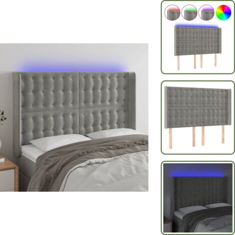 Testiera in velluto - vidaXL Testiera a LED Grigio Chiaro 147x16x118/128 cm in Velluto - Testiera regolabile
