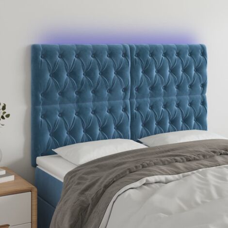 Testiera letto a LED,Testiera del letto Moderno Blu Scuro 144x7x118/128 cm in Velluto -BV43383